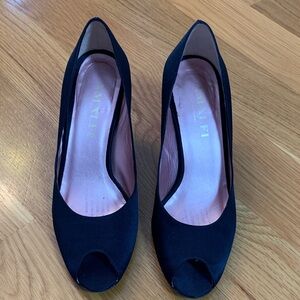 Amalfi Navy Silk Peep Toe Women's Shoes